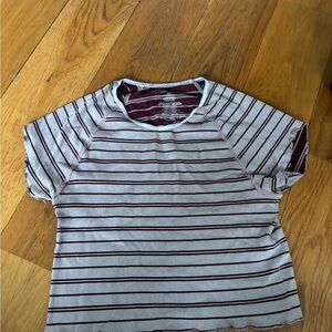 Anthropologie Burgundy and White Striped Tee
